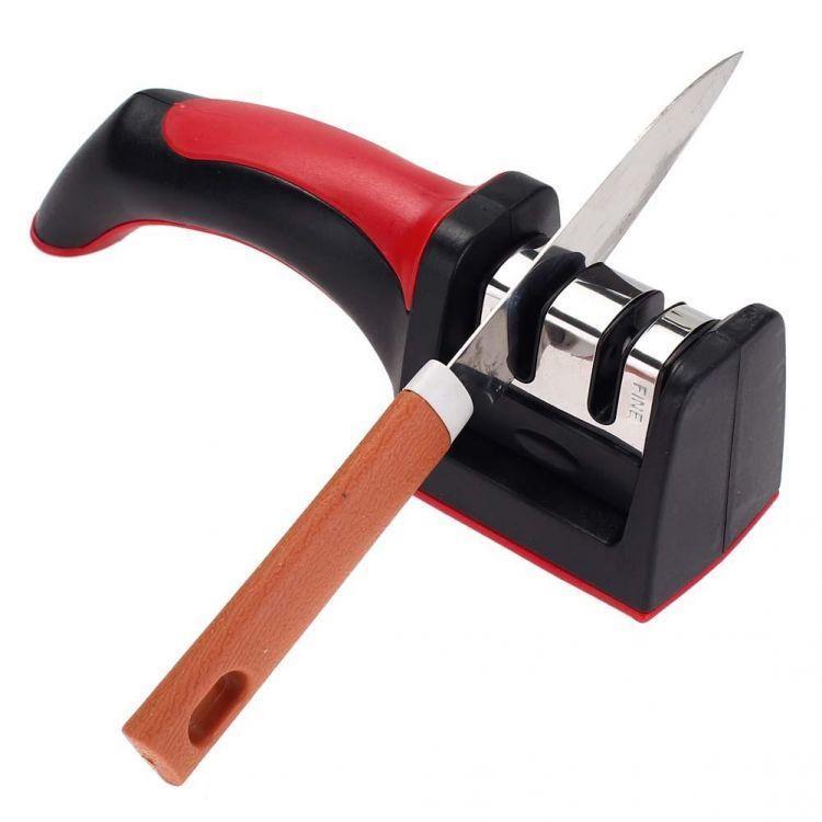 3-in-1 Knife Sharpener Stainless Steel Black Red