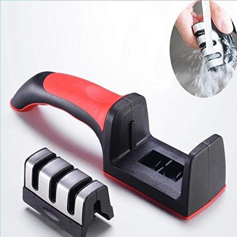 3-in-1 Knife Sharpener Stainless Steel Black Red